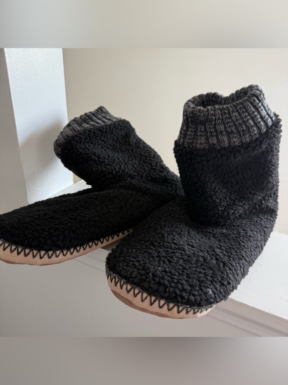 Target Black Sherpa Knit Cuff Slip-On Slipper Boots